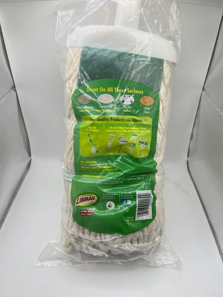 Libman Jumbo Cotton Wet Mop Refill w/ Scrubber Pad Multi Surface Looped Ends NEW