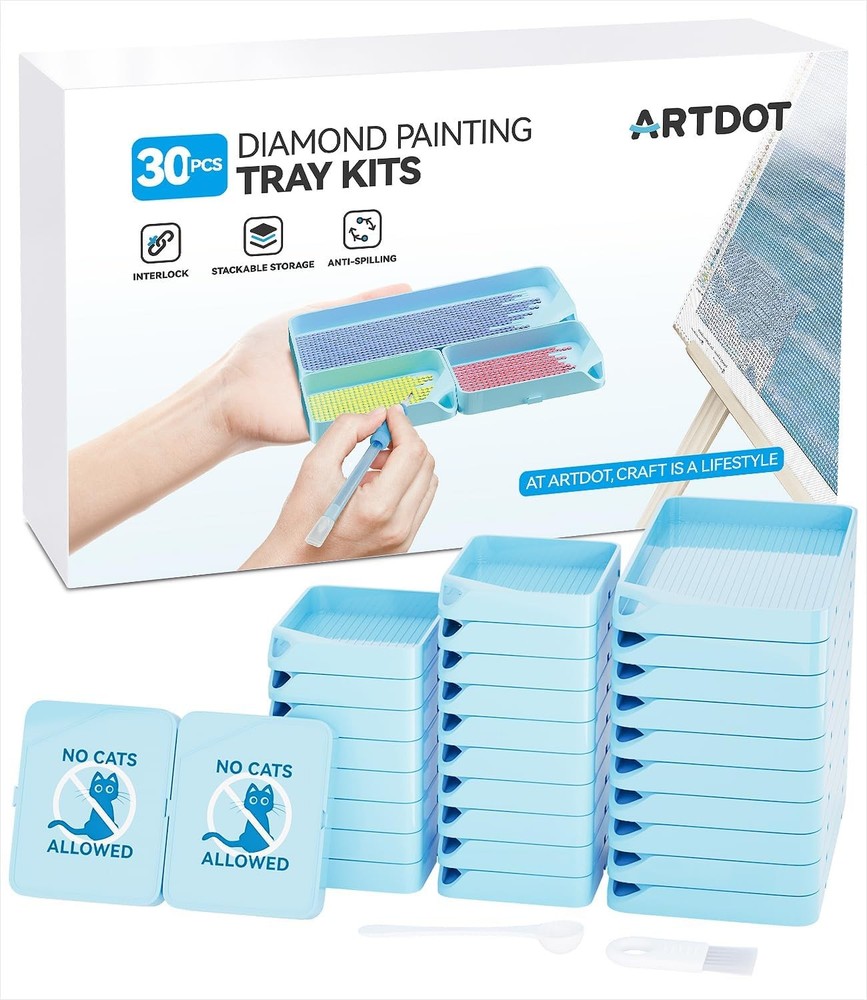 ARTDOT 30-Piece Stackable Tray Set Diamond Art Kits 30 Piece Set, Blue