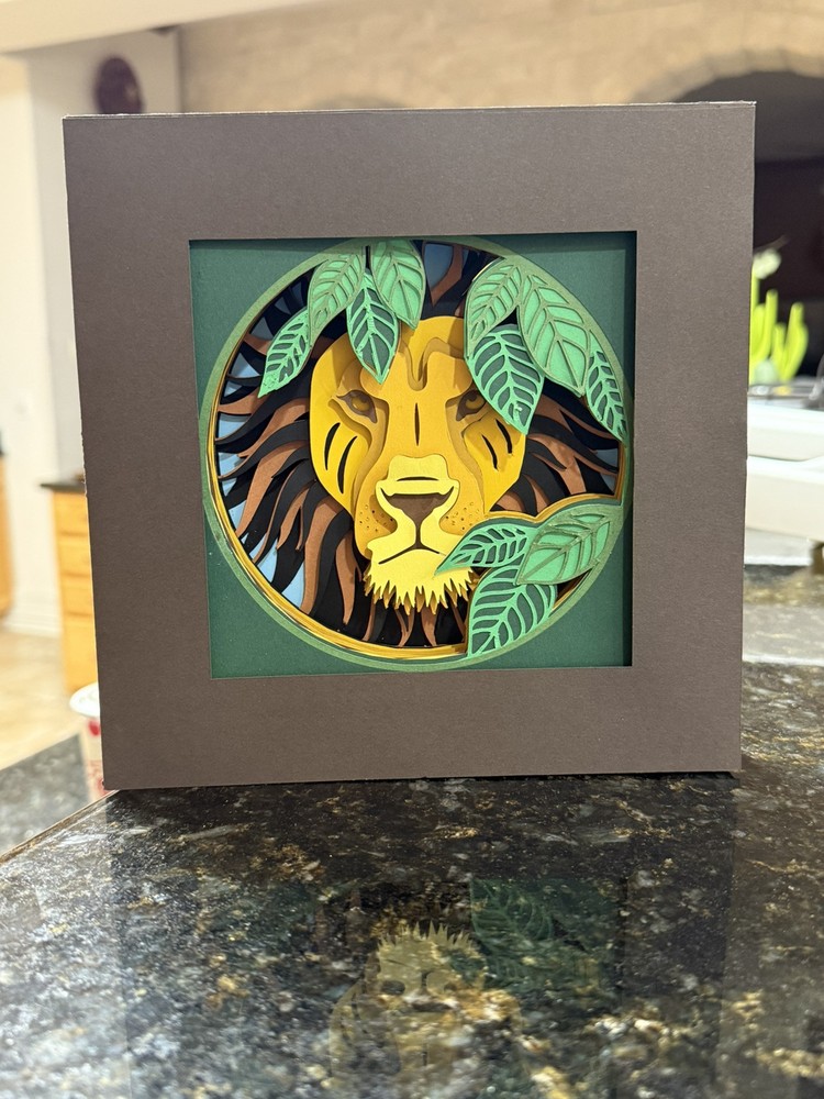 3D Layered Paper Lion Shadow Box Handmade