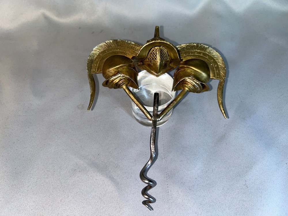 Antique Brass Three Gladiator-style Helmets Corkscrew made Italy