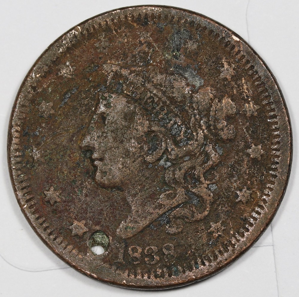 1838 Large Cent. Holed.  212580