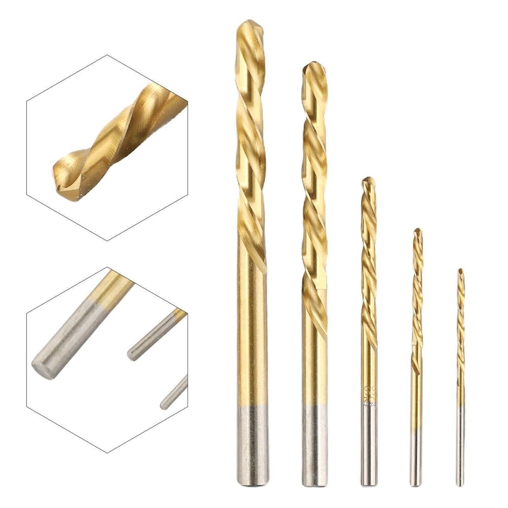 Titanium Plating Solid Carbide Left Hand Spiral Flutes Twist Drill Bit 5Pcs