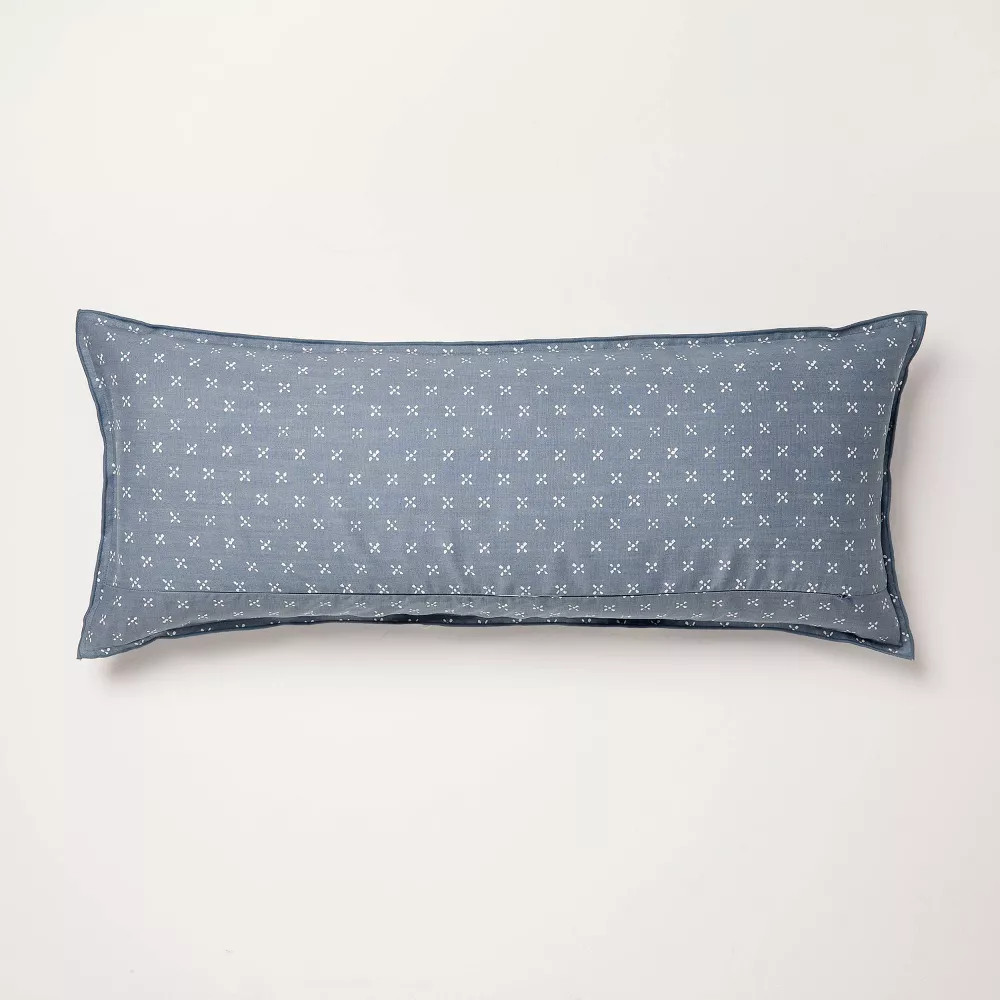 14"x36" Block Pattern Oblong Throw Pillow Blue - Hearth & Hand with