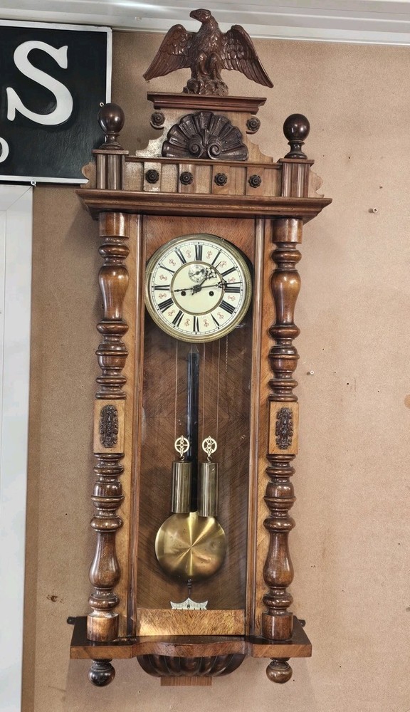 Large Walnut Twin Weight Vienna Wall Clock