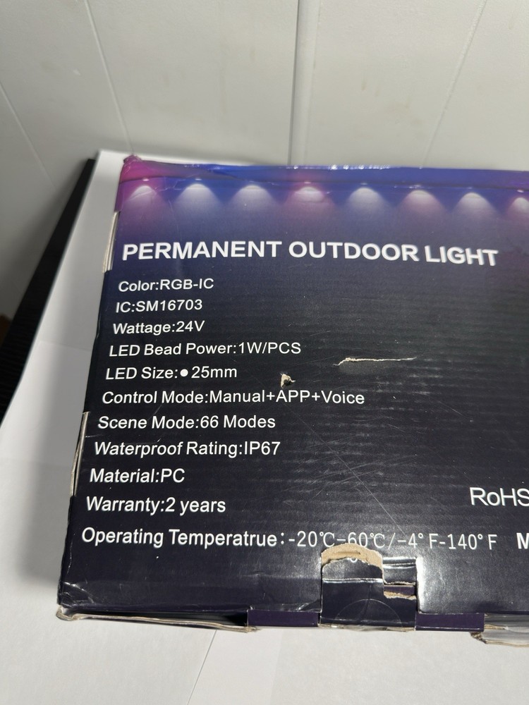 RGB-IC LED Outdoor String Lights 150ft, App & Remote Control, IP67, 66 Modes