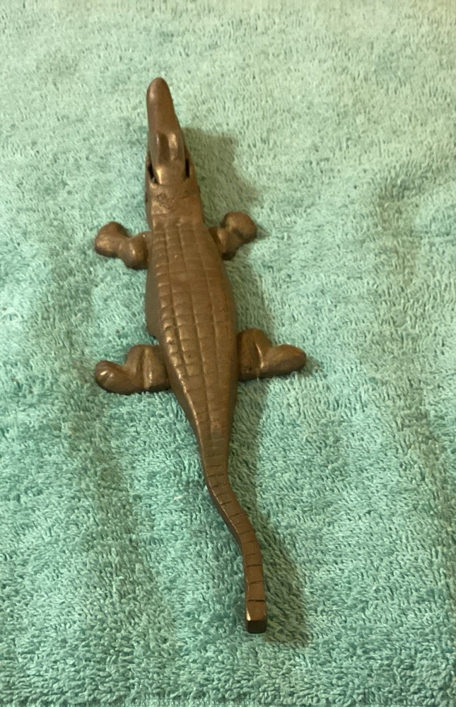 Vintage Solid Brass 9 3/4” Alligator/ Crockodile ? Nut Cracker.