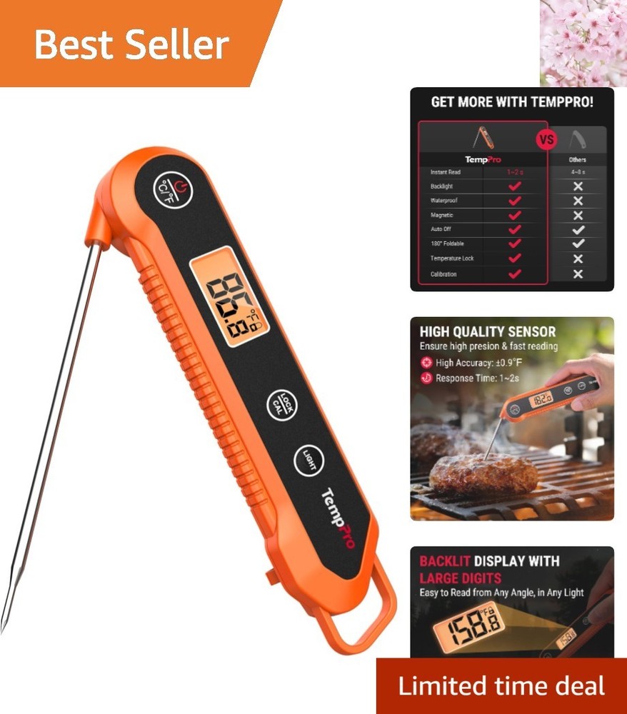 Fast and Accurate Waterproof Instant Read Thermometer with Calibration Function