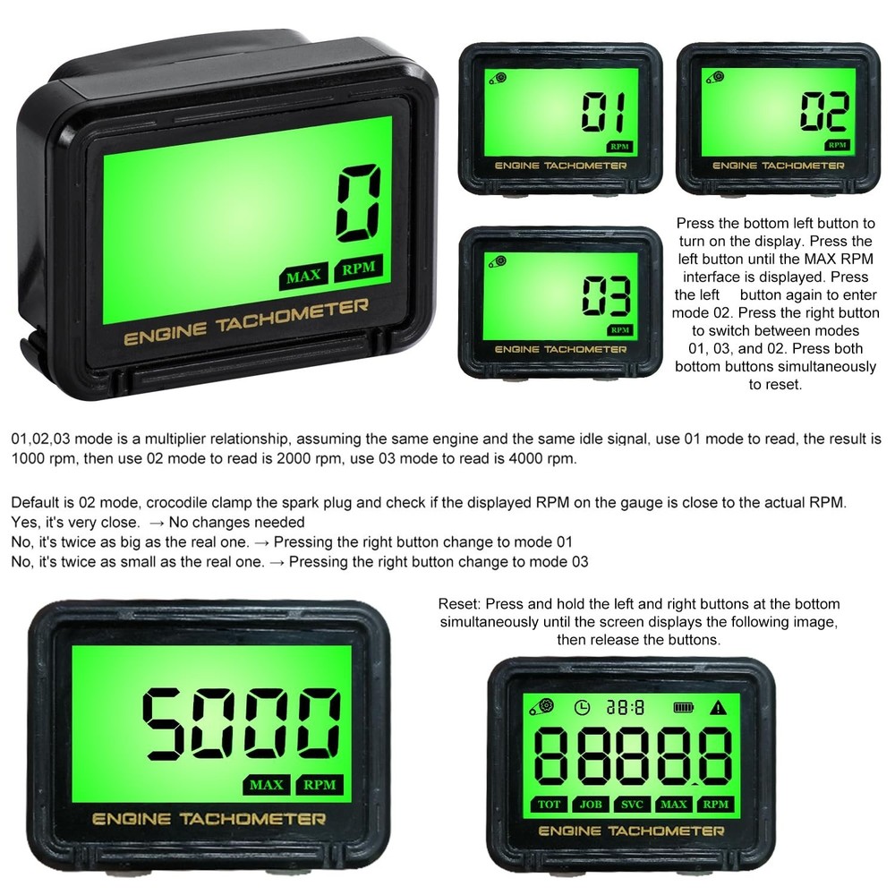 Multifunctional Digital Tachometer with Clip - Ideal for Chainsaws & Mowers