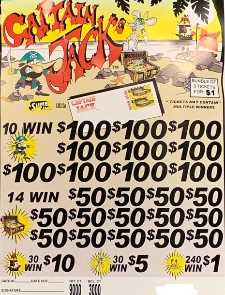 CAPTAIN JACKS 1 POINT/610P TIP JAR TICKETS 3-FOLD PAPER PULL TABS INSTANTS GAME