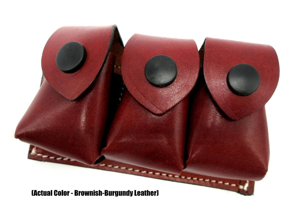 Brown Leather Triple Speedloader Pouch for 22 38 357 44 45 Five/Six Shots