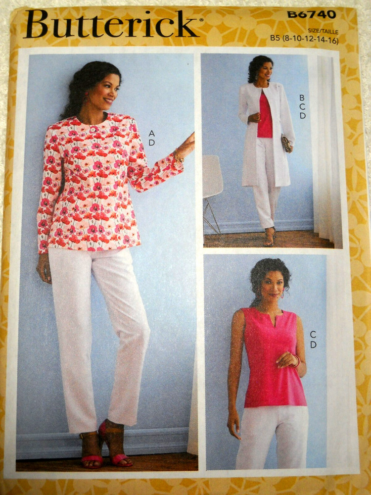 Butterick 6740 Jacket Coat Top Pants Misses Size 8-16 Sewing Pattern