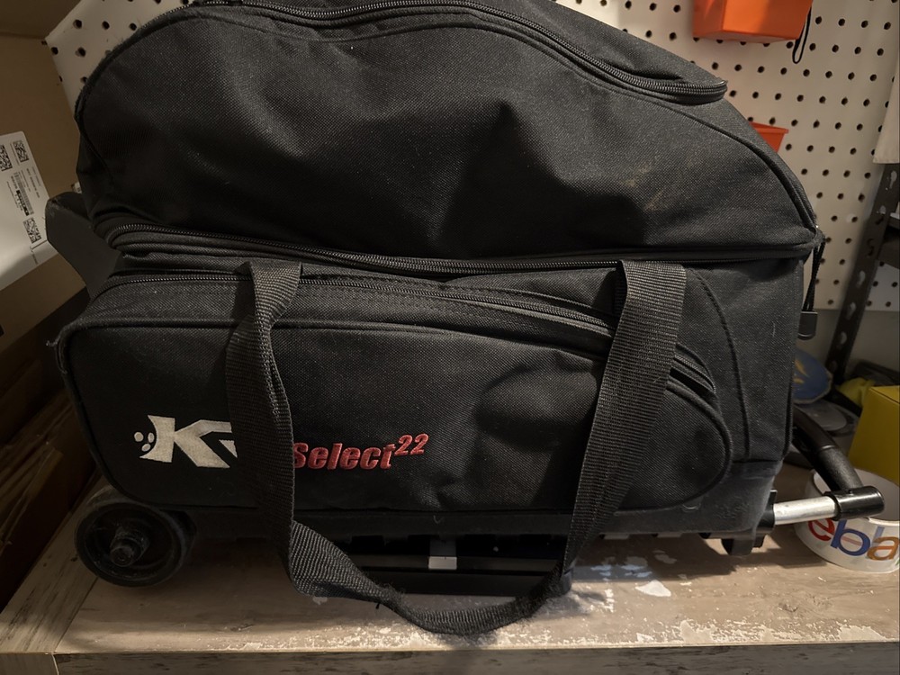 KR Select 22 Double Ball Bowling Bag Black Wheeled Rolling Extendable Handle