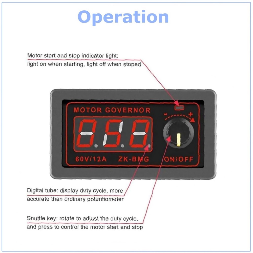 DC 9-60V PWM Motor Controller Module Digital Encoder Speed Adjustment 500W