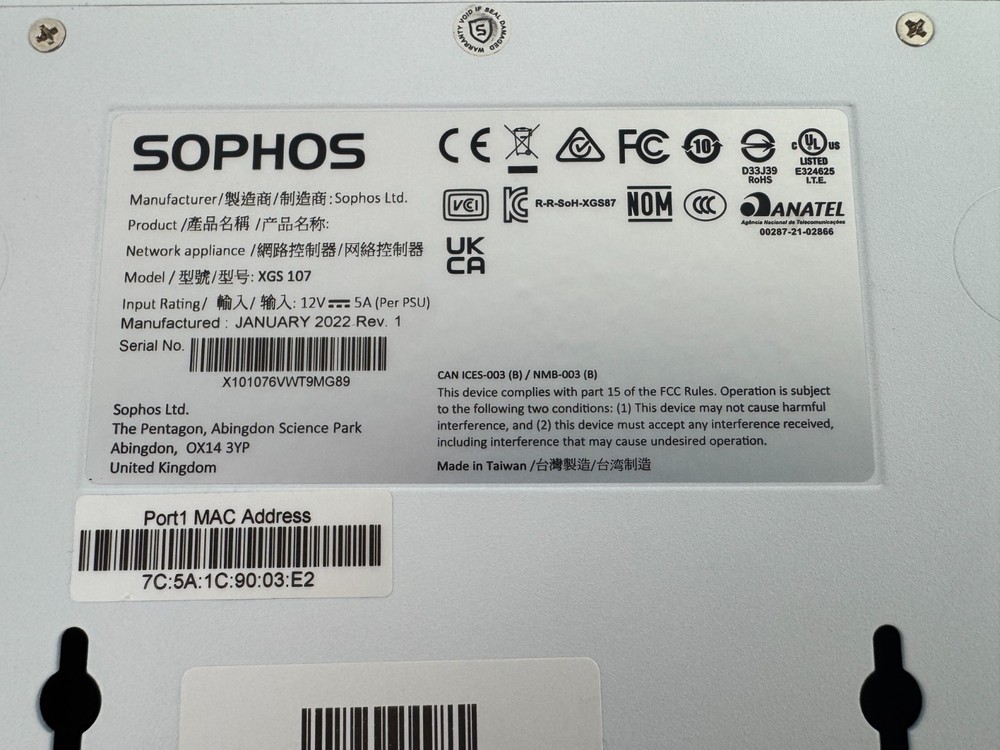 Sophos XGS 107 Enterprise Network Security Firewall