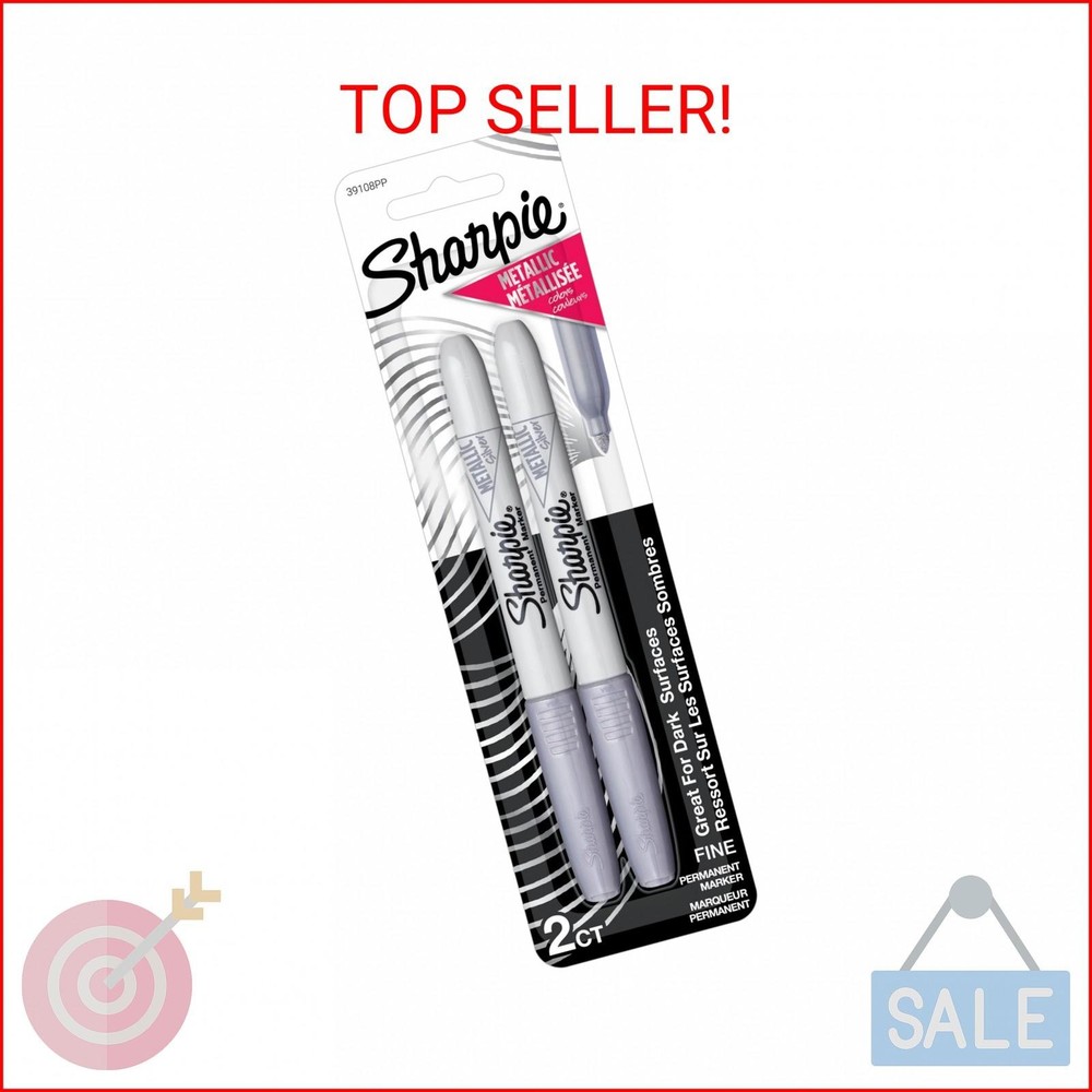 Sharpie Metallic Permanent Markers, Fine Point, Silver, 2 Count