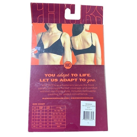 Slick Chicks Front Fastening Bra Black Closure Adjustable Straps Size L