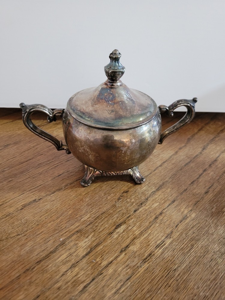Antique Unmarked Silver Footed Sugar Bowl With Lid