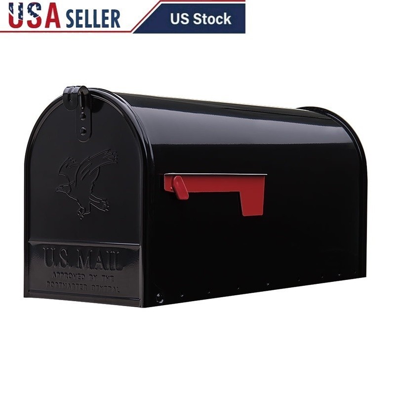 Large Galvanized Steel Post-Mount Mailbox Rust Resistant Durable W/ Flag & Latch