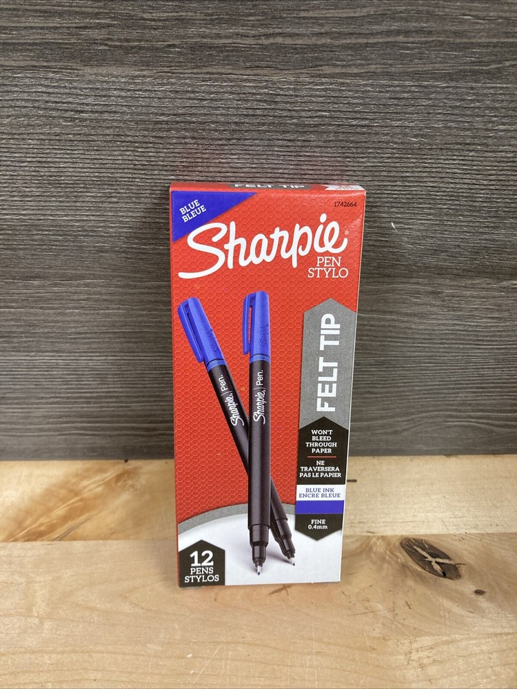 SHARPIE Felt Tip Pens, Fine Point (0.4mm), Blue, 12 Count New