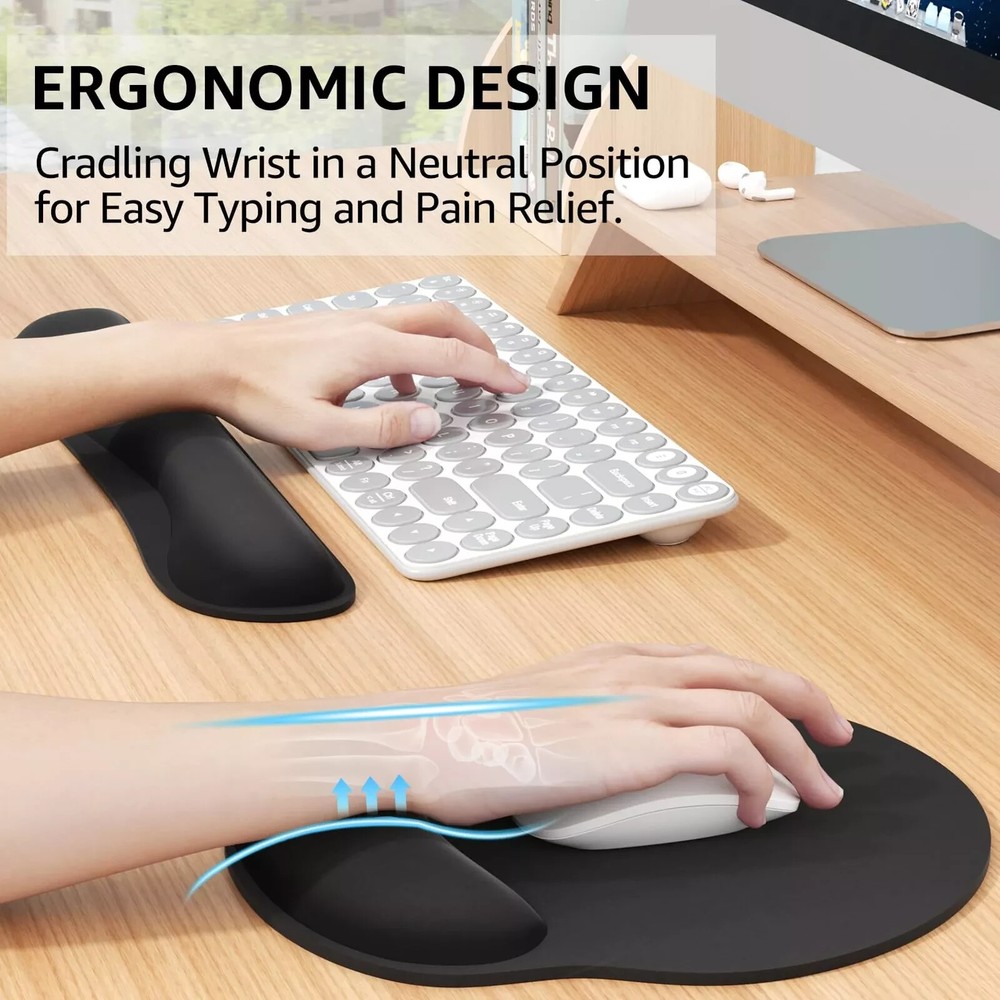 Ergonomic Mouse Pad with Wrist Rest Comfortable Keyboard Wrist Rest Memory Foa