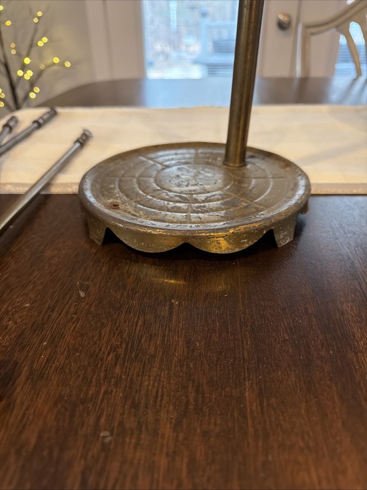 Vintage Solid Brass 4 Piece Fireplace Tool Set Stand, Sweeper, Poker & Shovel