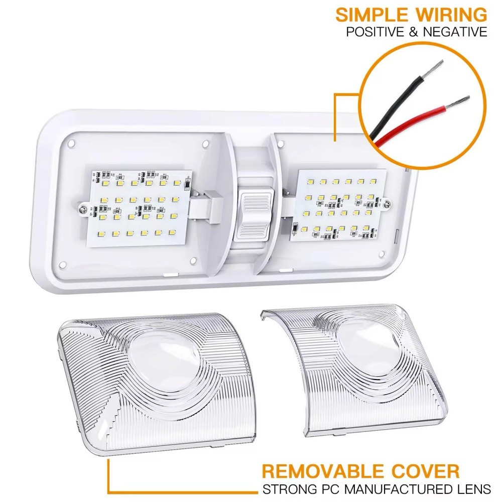 RV LED Ceiling Double Dome Light Fixture DC 12V for Car/RV/Trailer/Camper/Boat