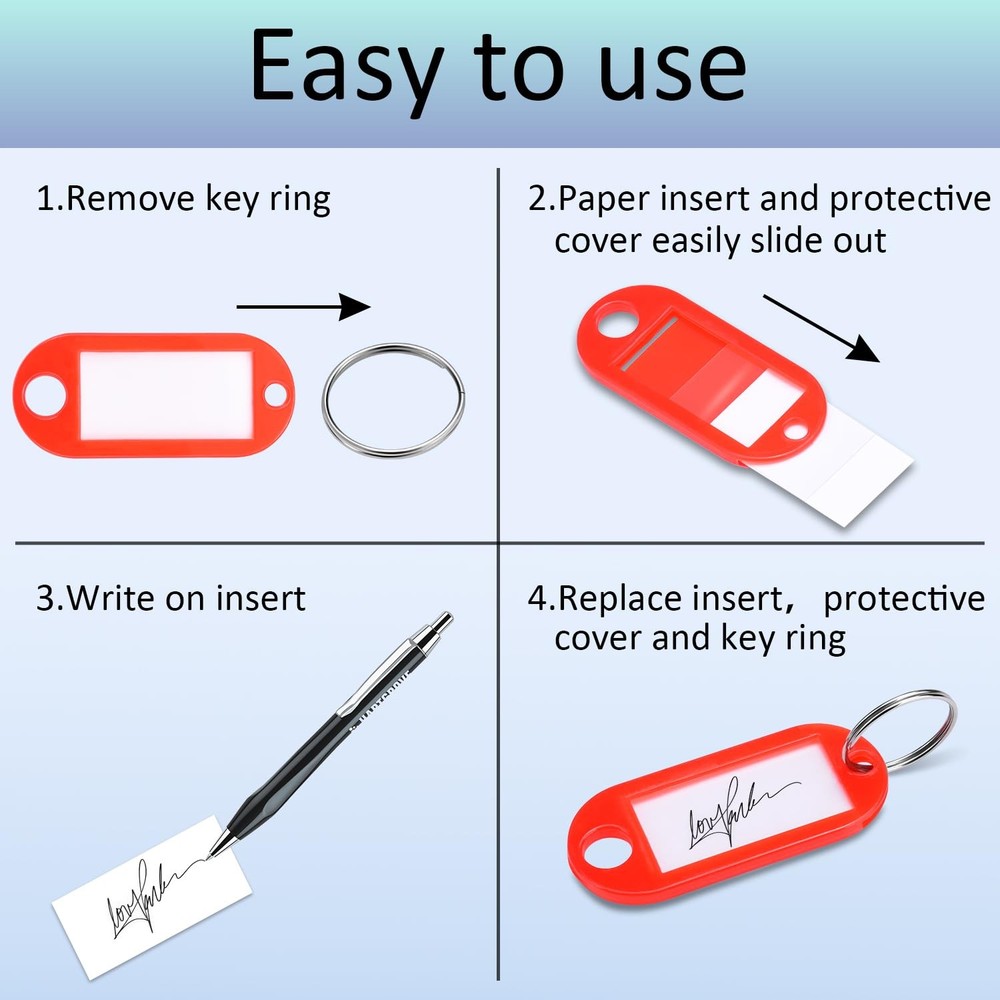10 Pack Plastic Key Tags with Labels and Split Ring, Black Keychain Cable and...