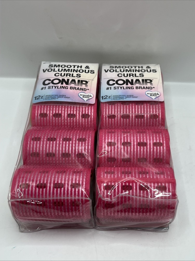 2 Conair Smooth & Voluminous Curls Assorted Thermal Self Grip Rollers 12 Pack
