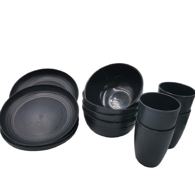 E & T - 12pcs Wheat Straw Dinnerware Set Unbreakable Microwave Safe Lightweight