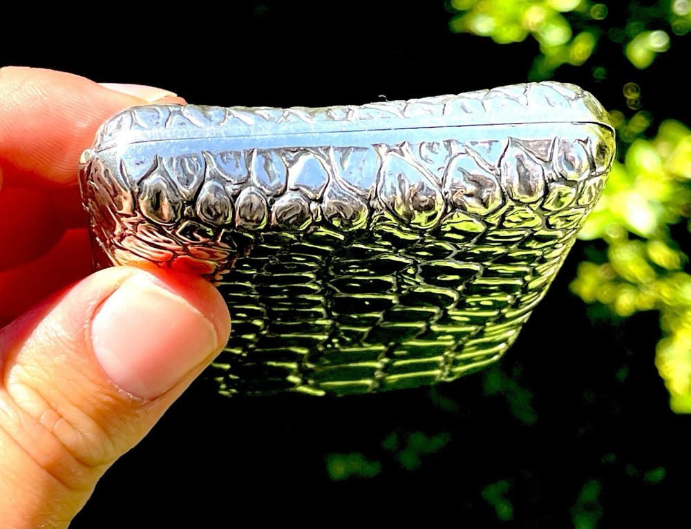 Solid Sterling Silver Hallmarked RARE Crocodile Design Cigarette Card Case