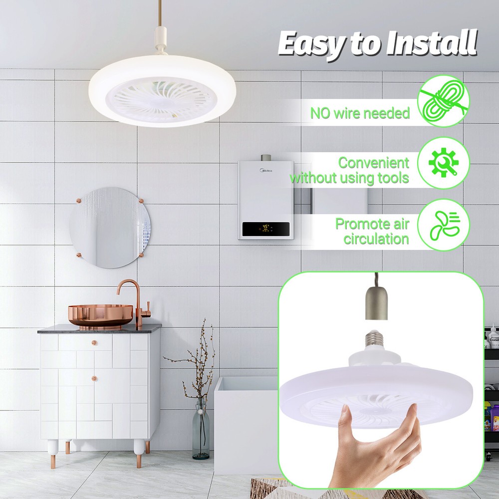 2 In 1 E27 Socket Fan Light With Remote Ceiling Fan Adjustable LED Smart 3 Speed