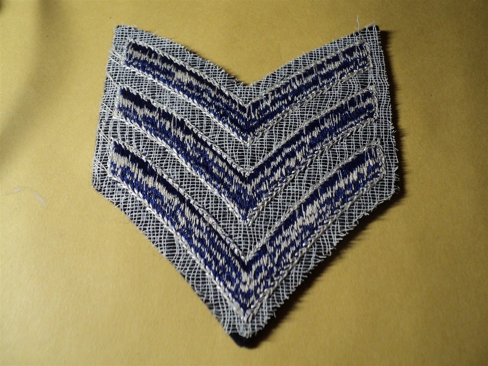 WWII US Army Sergeant Stripes Patch in Blue on Black
