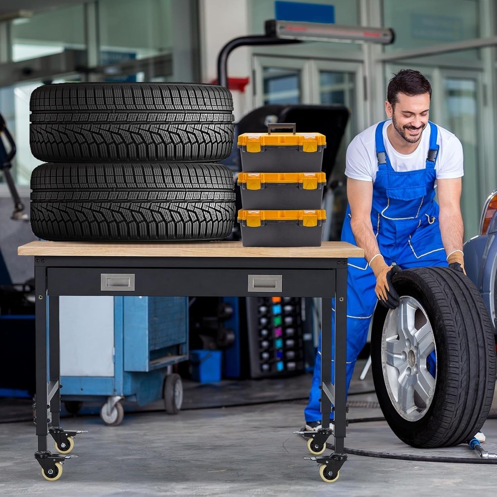 48x24"Adjustable Garage Workbench&Drawer,2000LB,USB Port,WorkstationMobile Table