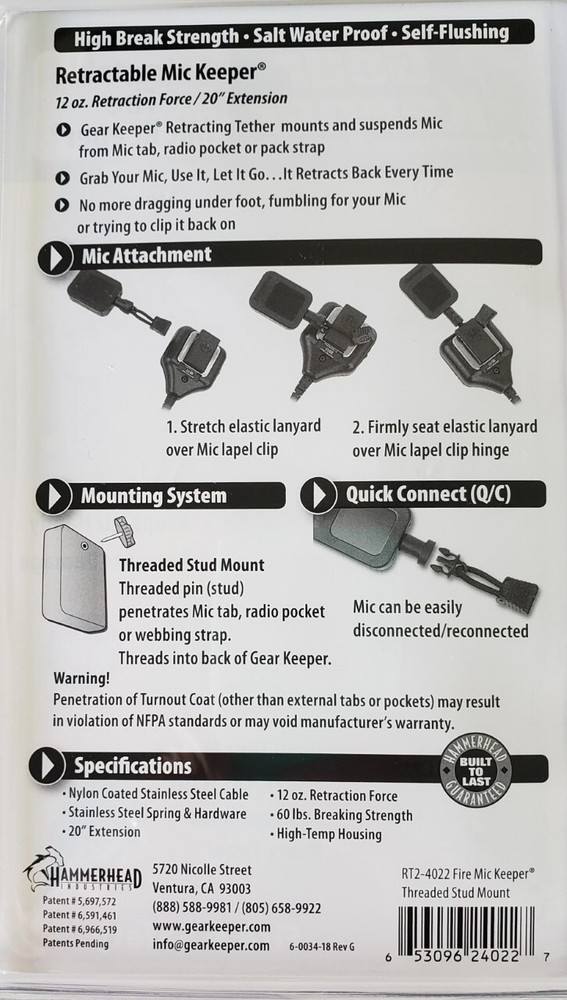 NEW Gear Keeper Retractable Fire Mic Keeper RT2-4022