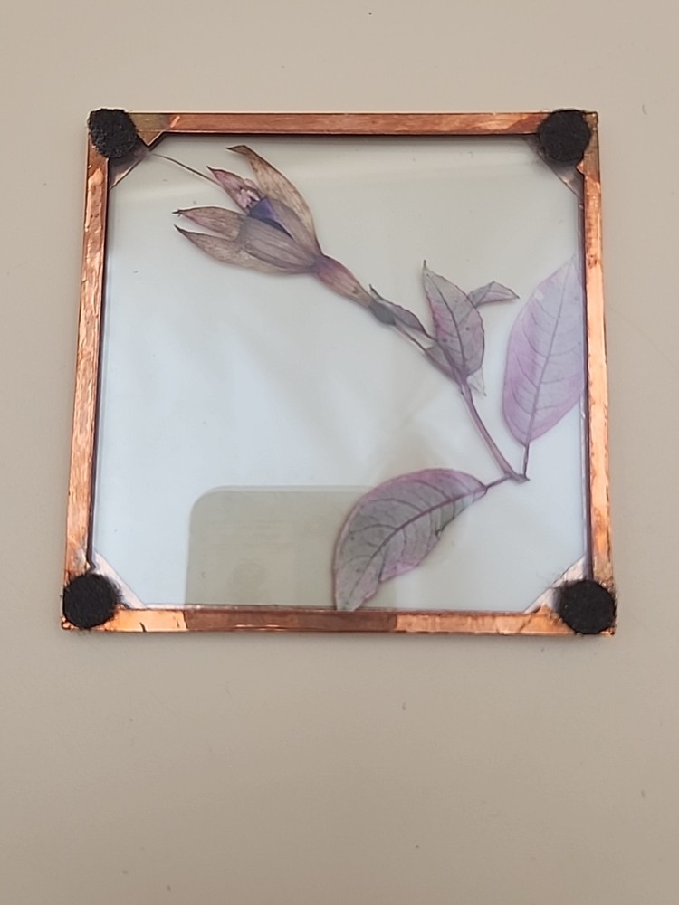 Copper Foiled Frame/Pressed & Dried Flowers Between Glass Coasters