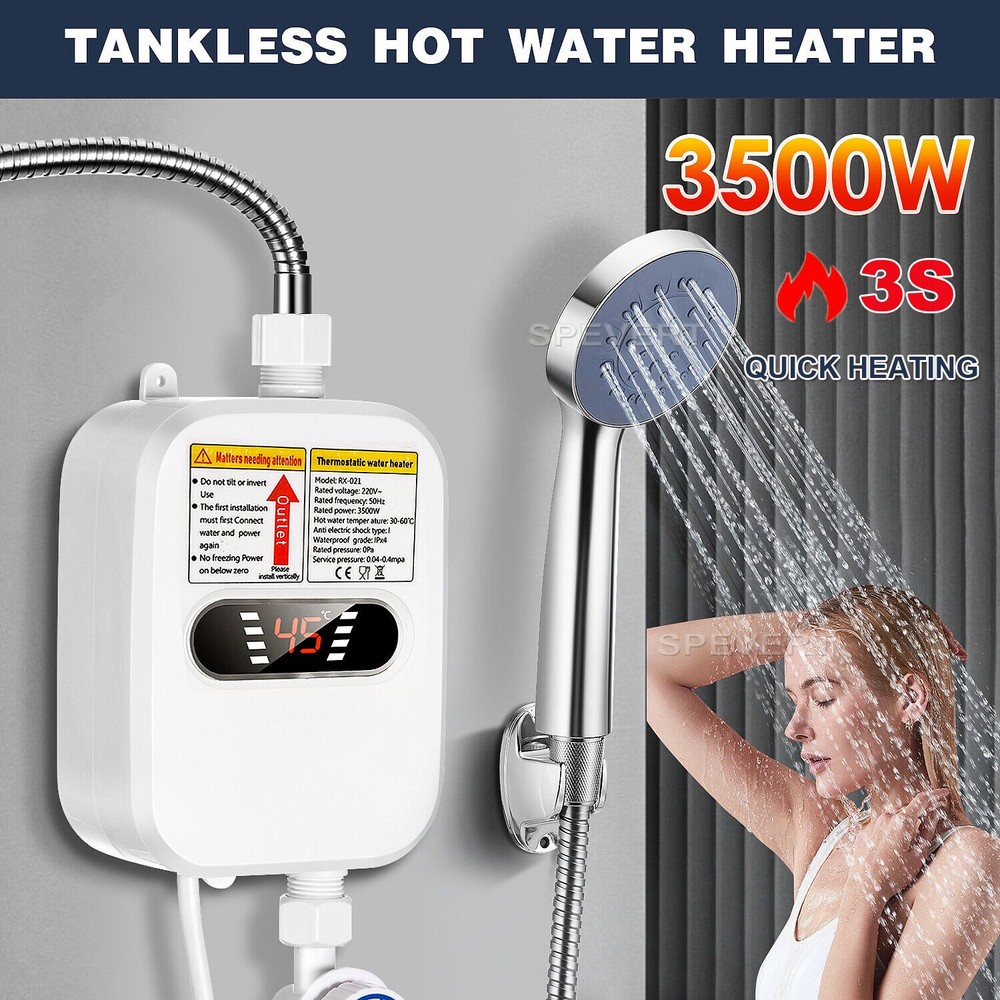 3500W Tankless Electric Instant Water Heater Tap Hot Shower for Bath Kitchen