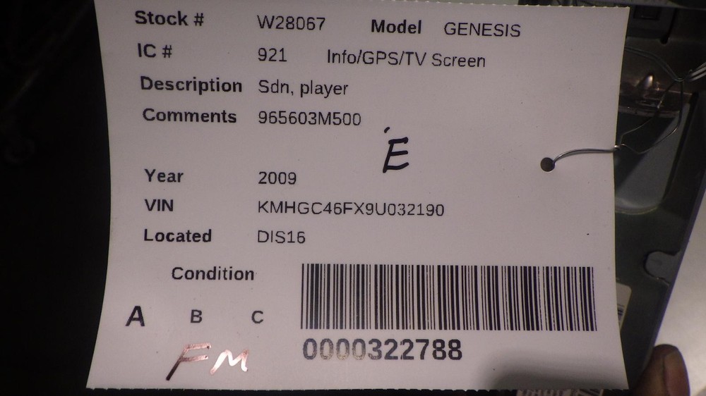 09 HYUNDAI GENESIS Info Screen 965603M500