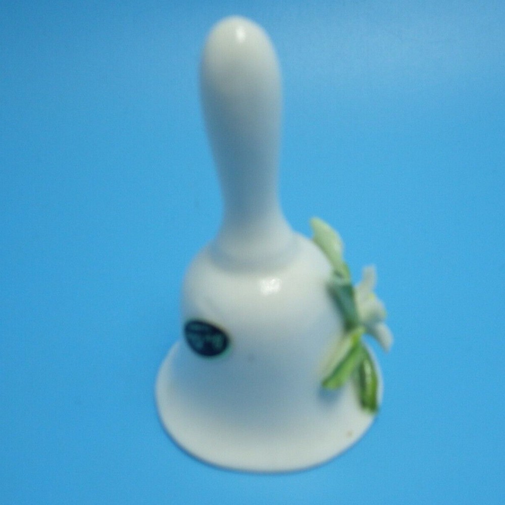 Ceramic Bell Raised Blue Flower Daisy Small White Bone China