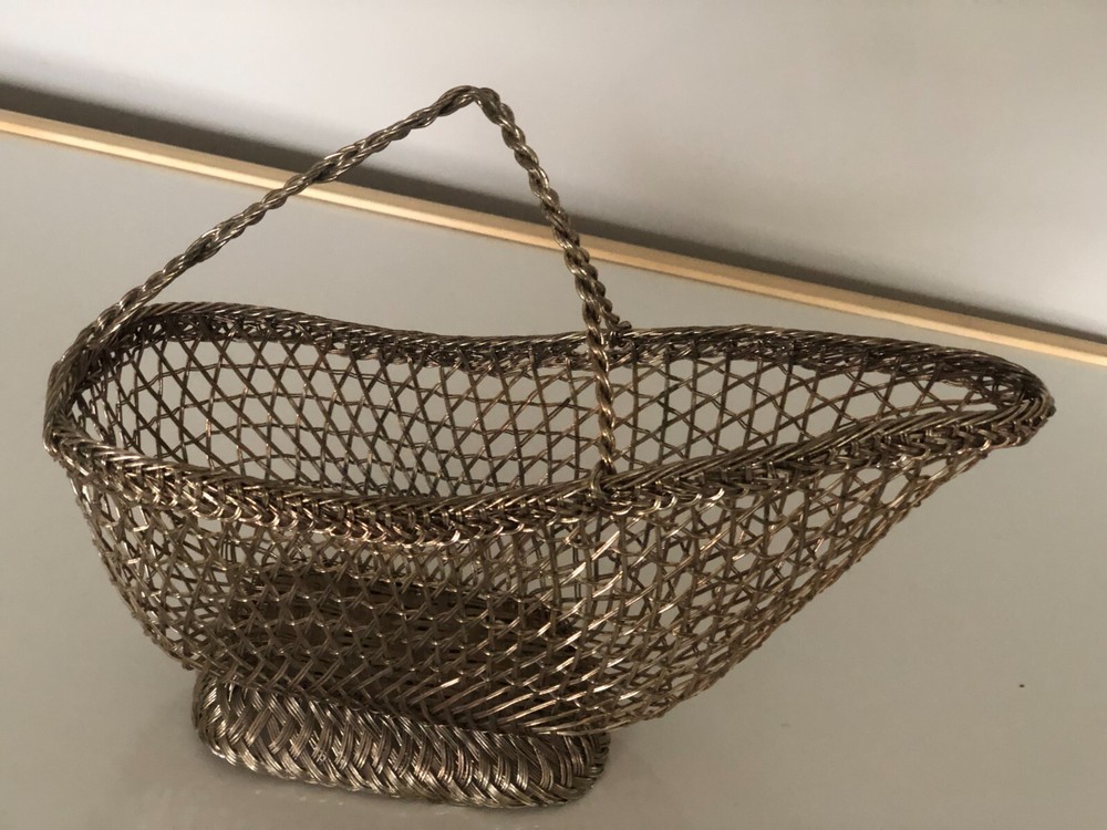 SILVER PLATED WICKER DESIGN BOTTLE HOLDER 11" LONG