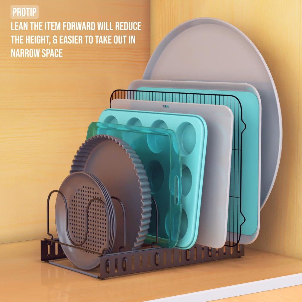 Bakeware Pots and Pans Organizer under Cabinet, 10 Adjustable Compartments Cooki