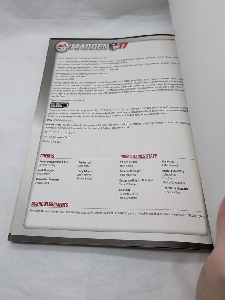 Madden NFL 17 Prima Official Strategy Guide Book