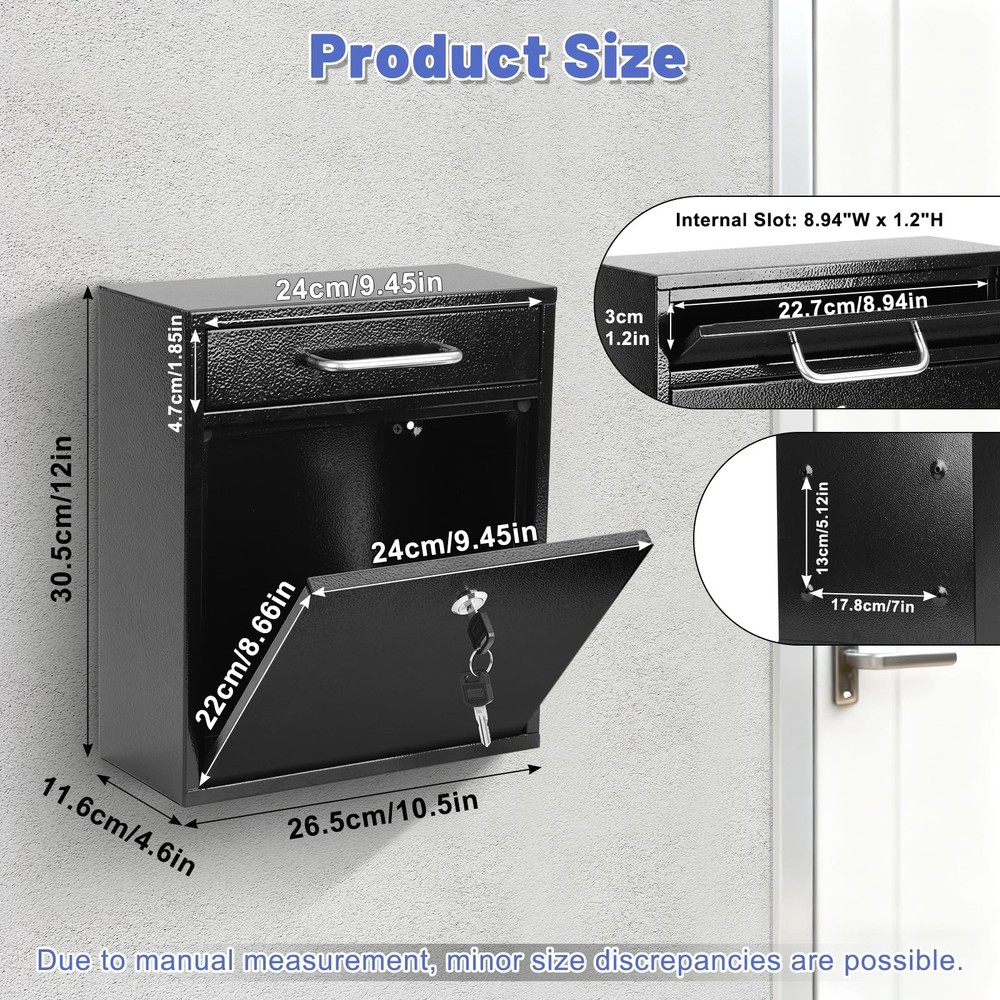 Steel Key Lock Mail Boxes for Outside, Locking L, Black