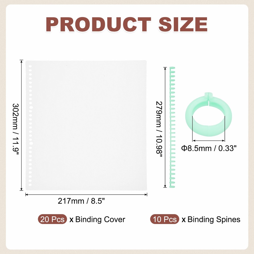 20Pcs Clear Presentation Binding Covers with 10Pcs 8.5mm Combs Kit, Green