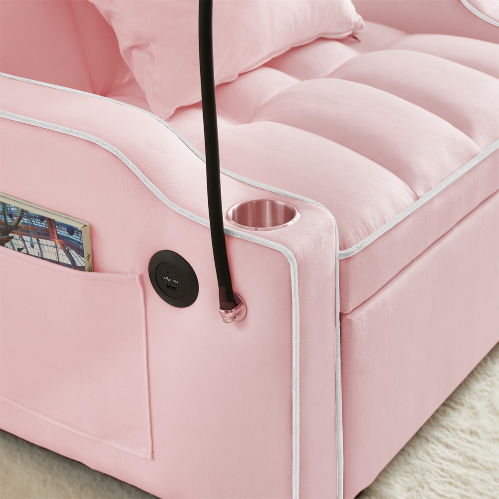 Convertible Sofa Bed Chairs 3-in-1 Multi-Function Folding Sleeper Sofa Pink US