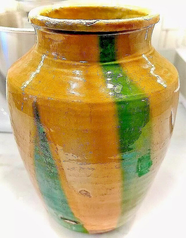 FRENCH ANTIQUE SUGAR JAR POT CERAMIC VESSEL EARTHENWARE POTTERY