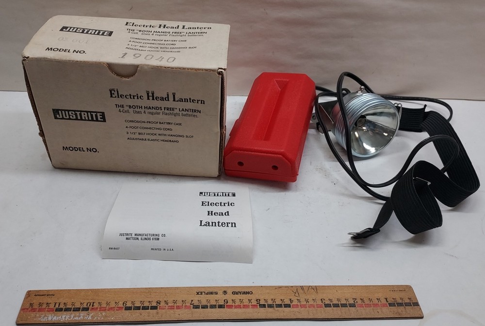 Justrite Electric Head Lantern Flashlight 19040 in Original Box