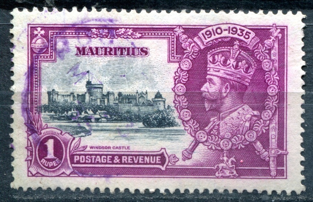 1935 Silver Jubilee Mauritius postmarks - RODRIGUES ON 1 RUPEE