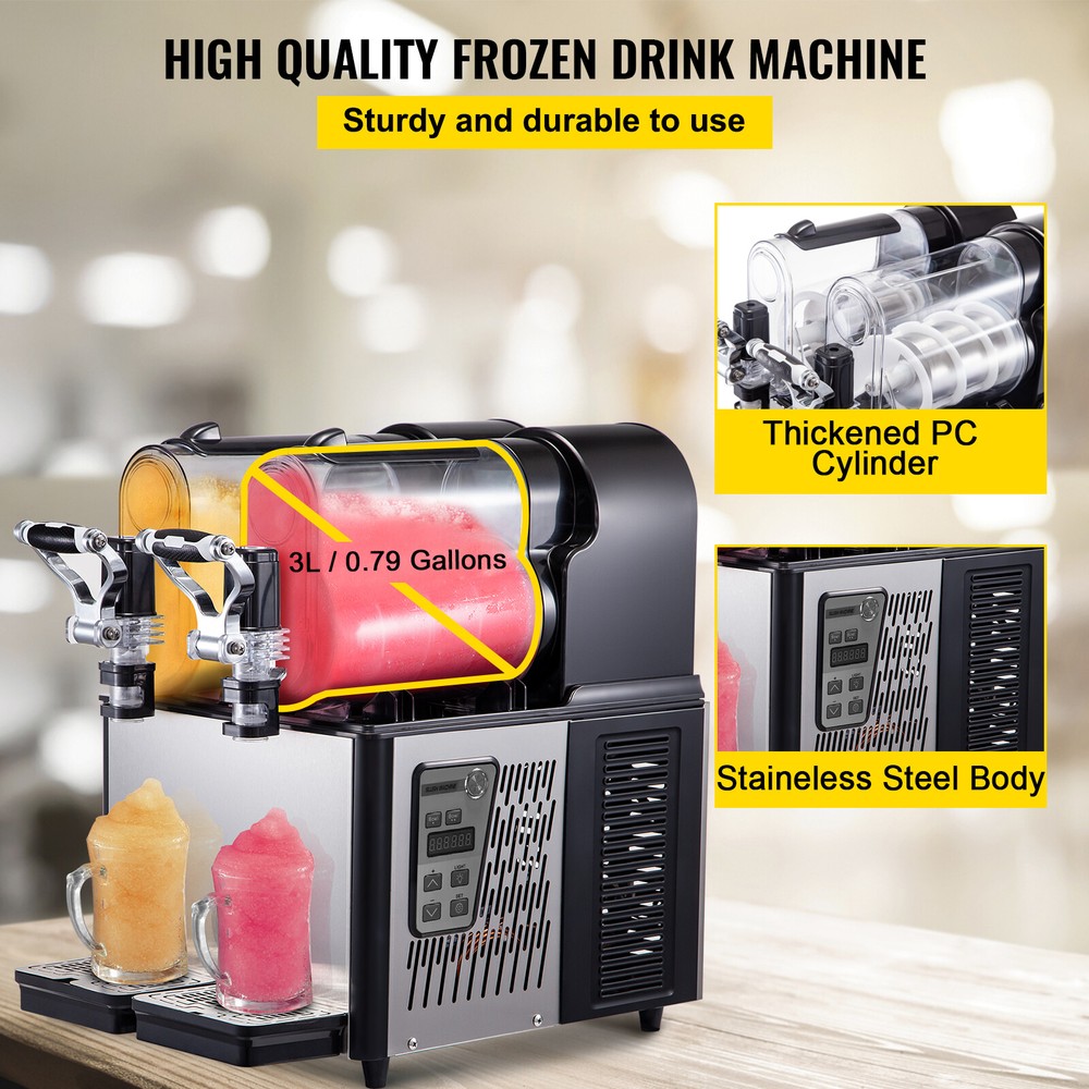 🔥VEVOR 3Lx2 Commercial Slush Machine Smoothie Maker Slush Drink Automatic Clean