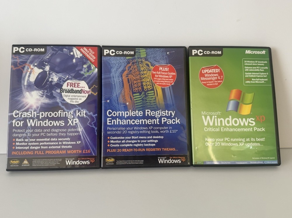Windows XP Software Lot 3 PC CD-ROM Registry Crash Critical Packs