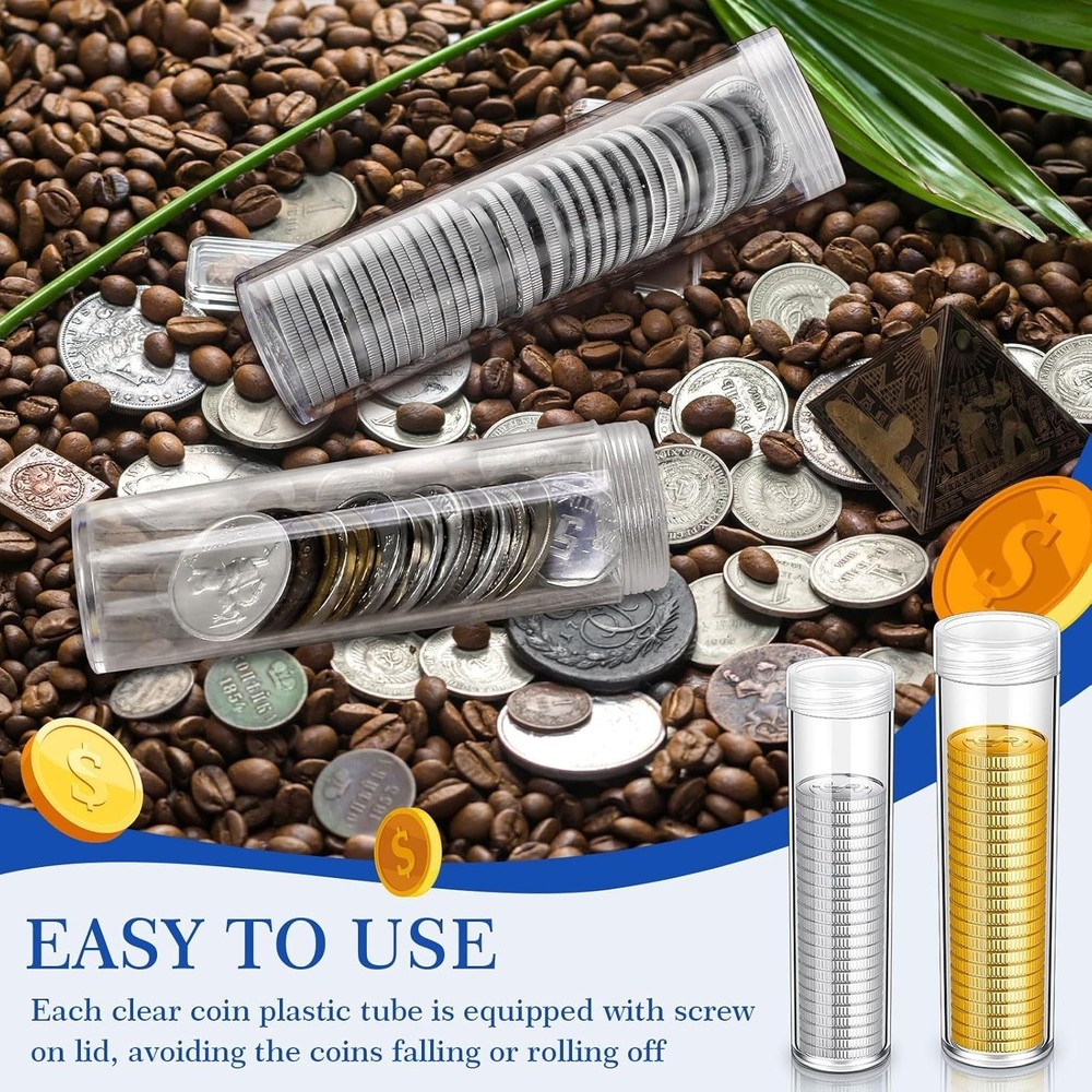 Clear Storage Tubes for Coins - 36 Pack Assorted Sizes for Ultimate Organization